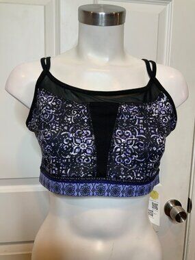 Gaiam Blue Nova Print Align Strappy Sports Bra, Size L
